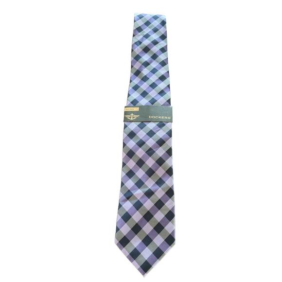 Dockers Neck Tie Purple Plaid Stripe NEW Office Career Night Out Hand Made - Picture 5 of 6
